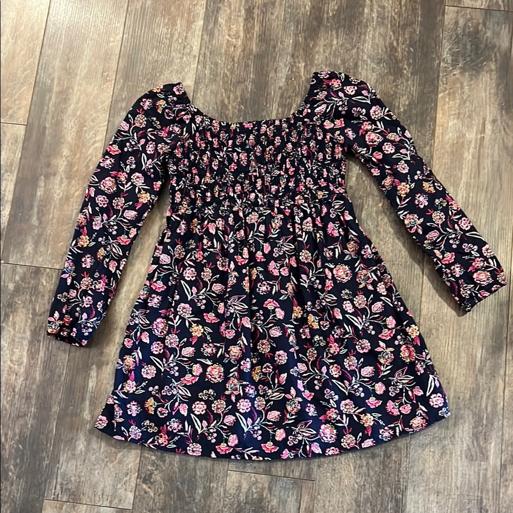 GAP Black Pink Smocked Ruffled Midi Dress